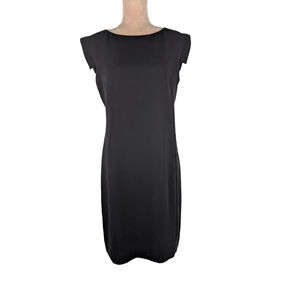 MM Lafleur Sarah Sheath Dress Sz 12 Cap Sleeve Black Crepe Classic Closet Staple
